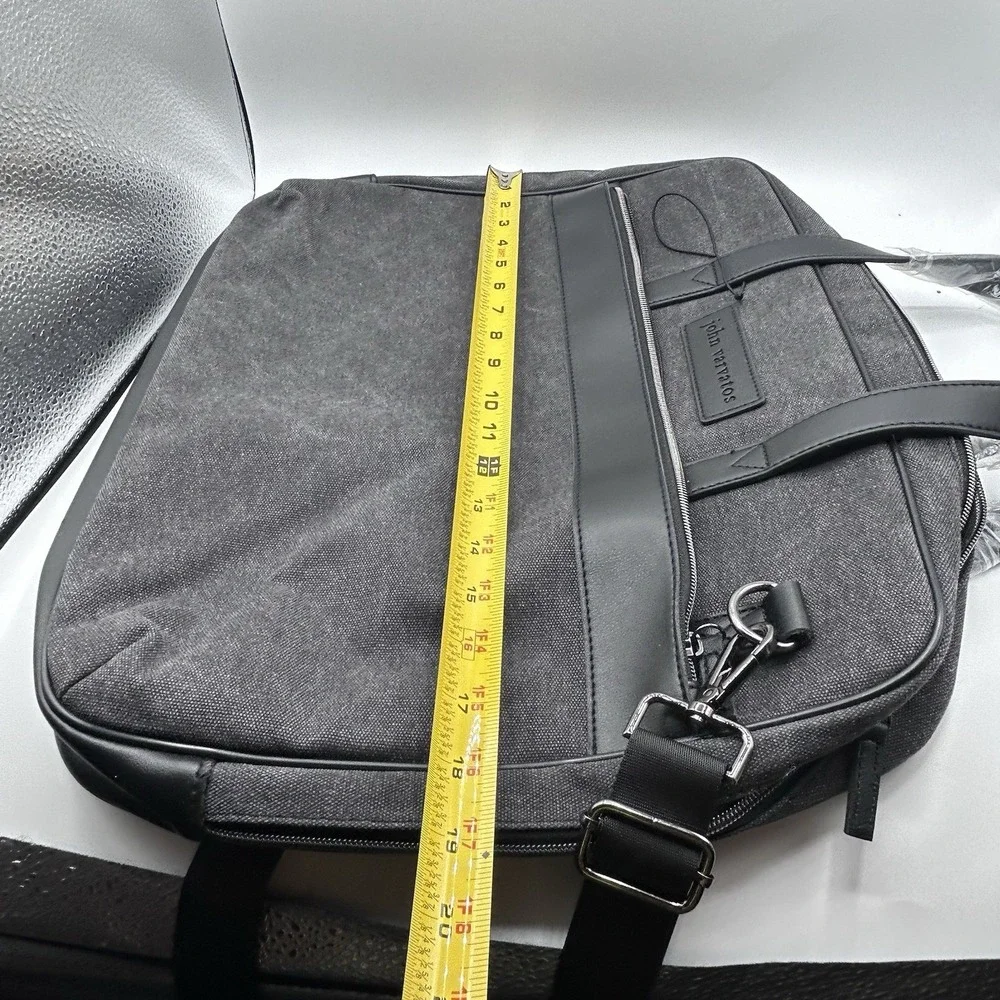 John Varvatos Canvas Tote‎ Lightweight Laptop Messenger Bag Vegan Leather Trim